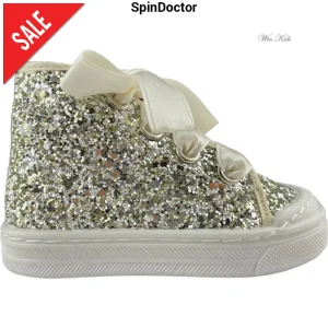 Scarpe SPINDOCTOR glitter platino lacci raso dal 19 al 23
