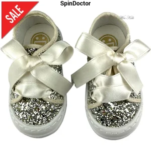 Scarpe SPINDOCTOR glitter platino lacci raso dal 19 al 23