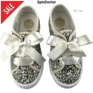 Scarpe SPINDOCTOR per bambina glitter platino lacci raso dal 24 al 40