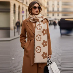 Sciarpa Sofia a fantasia fiori beige