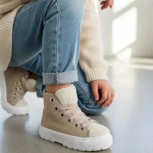 Scarpa SPINDOCTOR in pelle e tessuto teddy beige MADE IN ITALY 24 - 38