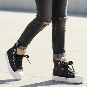 Scarpe SPINDOCTOR glitter nero e teddy beige MADE IN ITALY 24-35