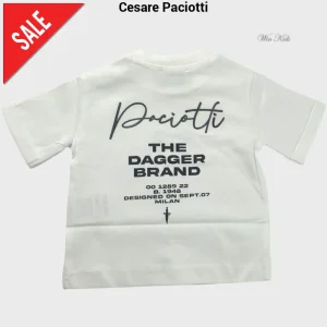 T-shirt CESARE PACIOTTI baby kids e junior bianca logo nero 6 mesi - 16 anni