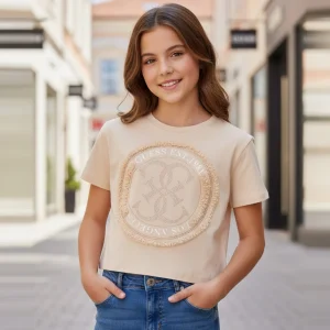 T-shirt GUESS modello cropped con logo e strass 8 anni - 16 anni