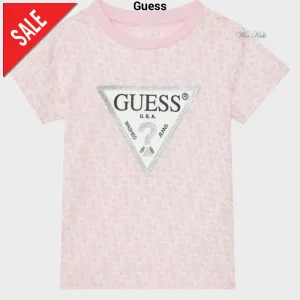 T-shirt GUESS bambina rosa con stampa logo dalla 3mesi alla 7anni
