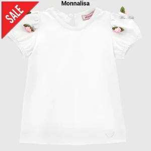 T-shirt MONNALISA bianca con roselline 3 mesi - 36 mesi