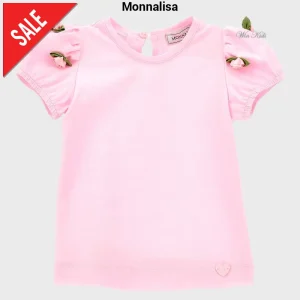 T-shirt MONNALISA rosa con roselline 3 mesi - 36 mesi