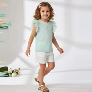 T-shirt GUESS verde acqua con tulle alle maniche 2 anni - 7anni