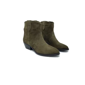 ROMA Stivaletto col tacco donna alla caviglia in Pelle Scamosciata Tabacco