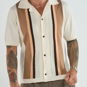 Polo Camicia Avorio con Righe a Contrasto