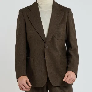 Giacca da Caccia Monopetto Spigato Marrone Courmayeur