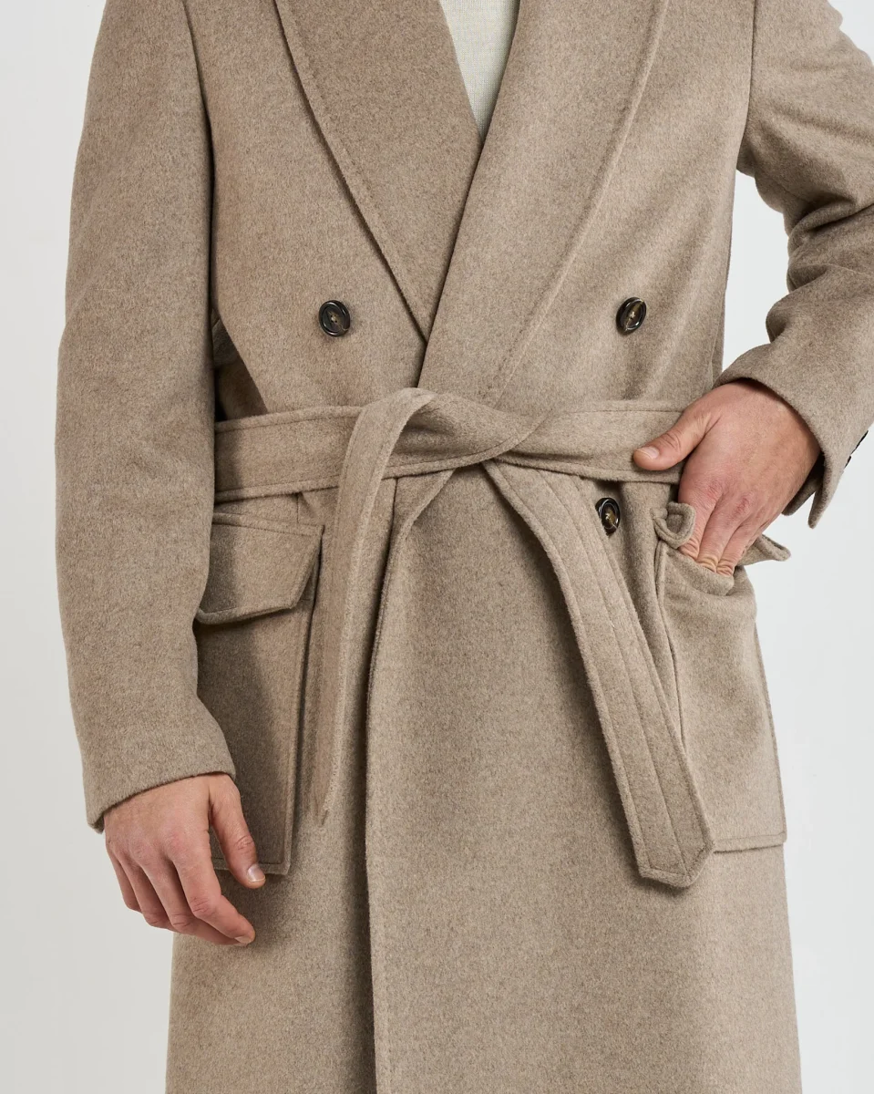 Cappotto Doppiopetto con Rever a Scialle Beige - immagine 7