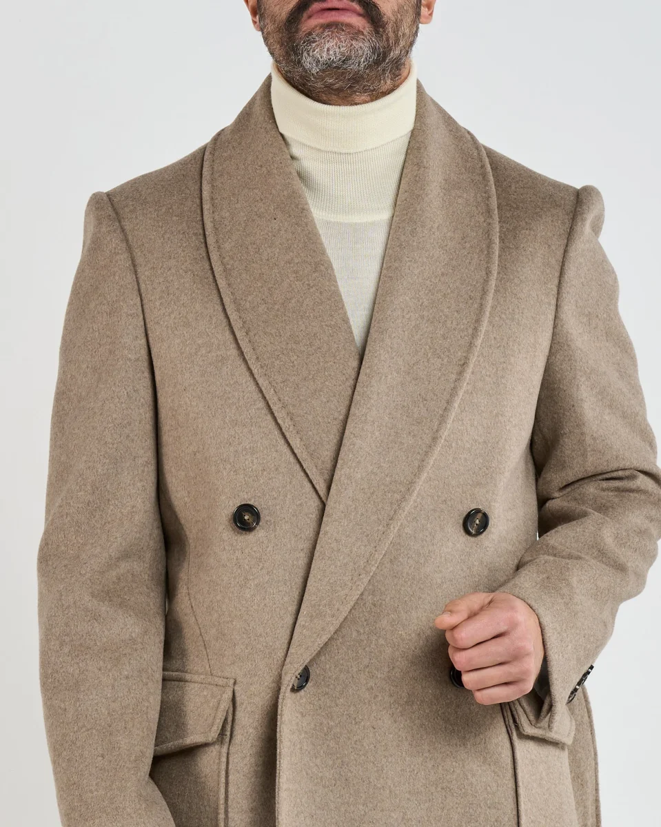 Cappotto Doppiopetto con Rever a Scialle Beige - immagine 6