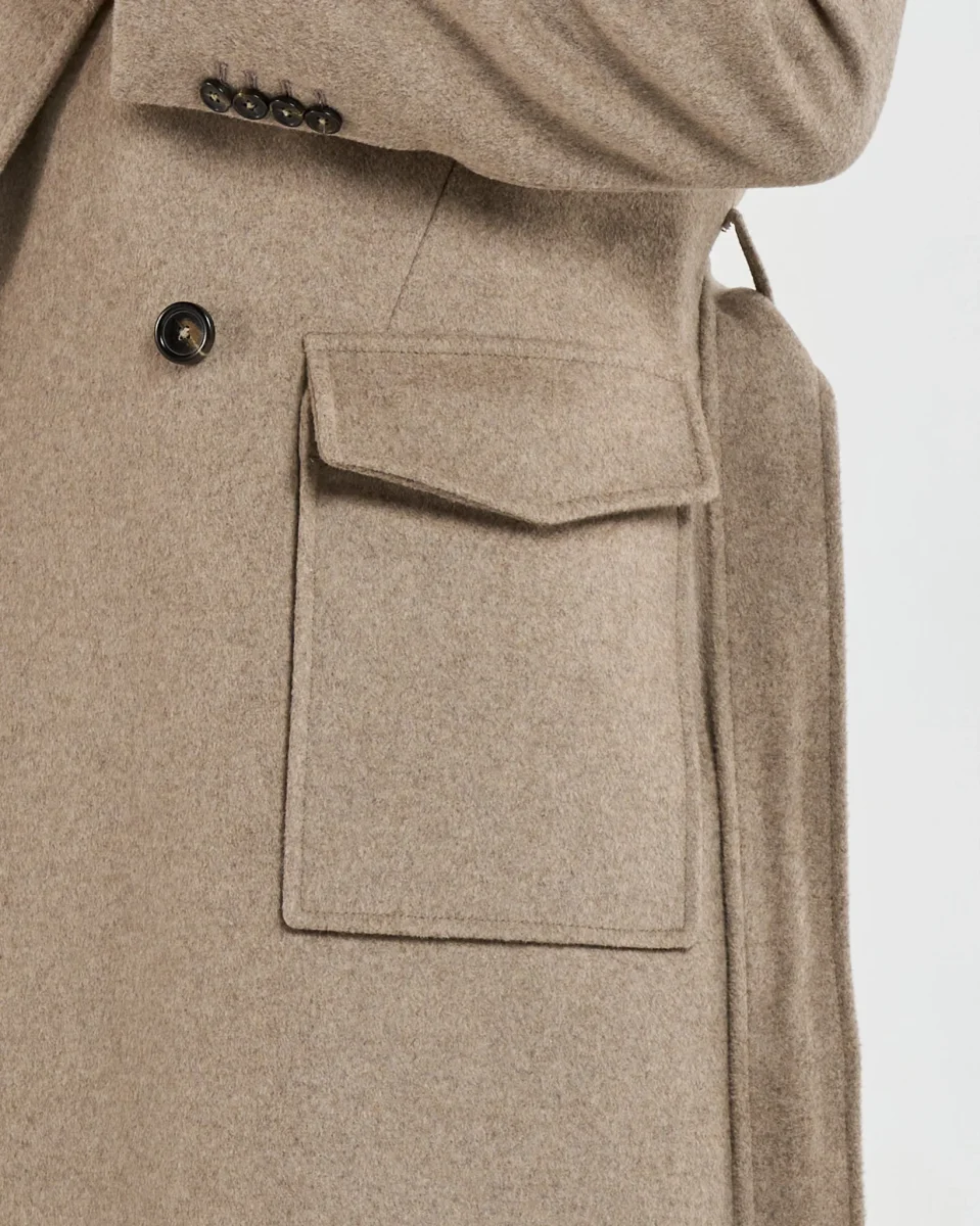 Cappotto Doppiopetto con Rever a Scialle Beige - immagine 8