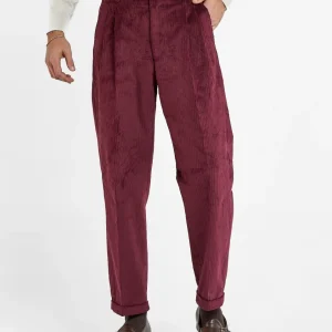 Pantalone in Velluto a Coste Fondo Ampio con Passanti Bordò