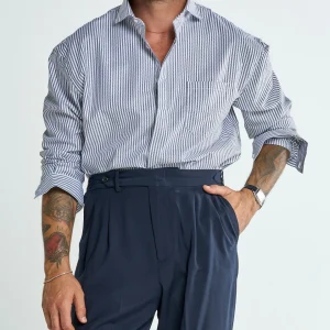 Camicia Over con Taschino Rigata Blu