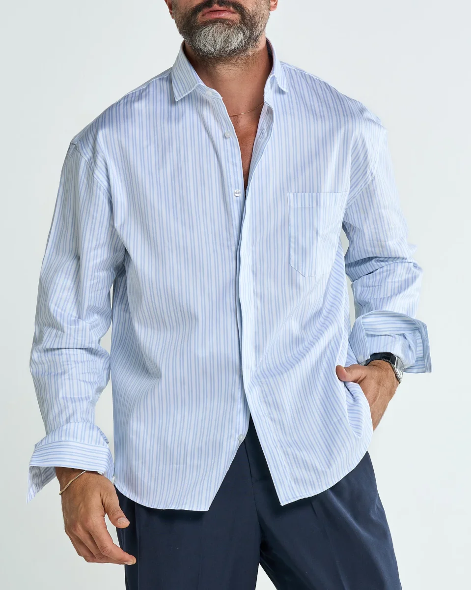 Camicia Over con Taschino Riga Doppia Azzurra - immagine 6