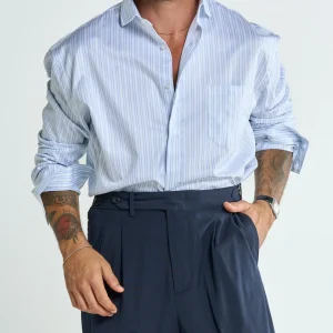 Camicia Over con Taschino Riga Doppia Azzurra