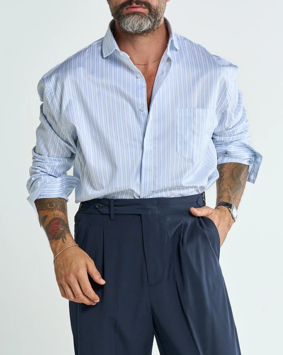 Camicia Over con Taschino Riga Doppia Azzurra