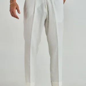 Pantalone Biforcato in Lino Bianco