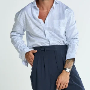 Camicia Over con Taschino Spigata Riga Azzurra