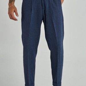 Pantalone Biforcato in Lino Blu