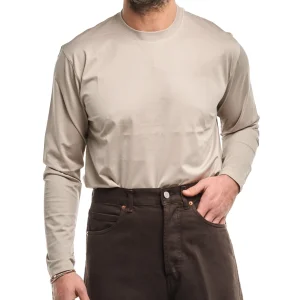 Shirt Regolare Manica Lunga Girocollo in Filo di Scozia Sabbia