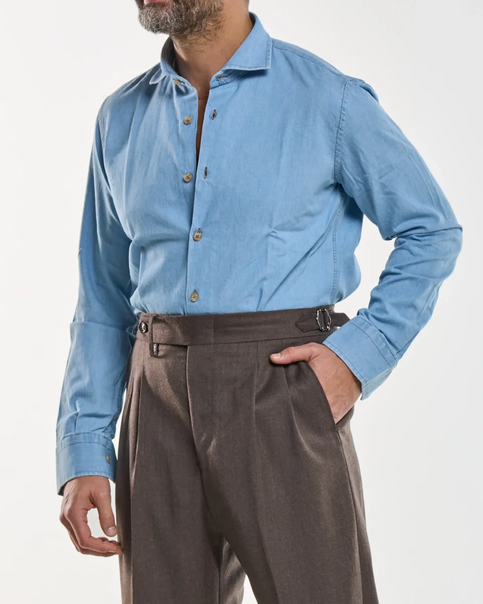 Camicia Collo Francese in Jeans Lavaggio Chiaro - immagine 4