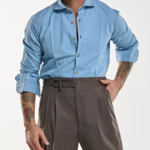 Camicia Collo Francese in Jeans Lavaggio Chiaro