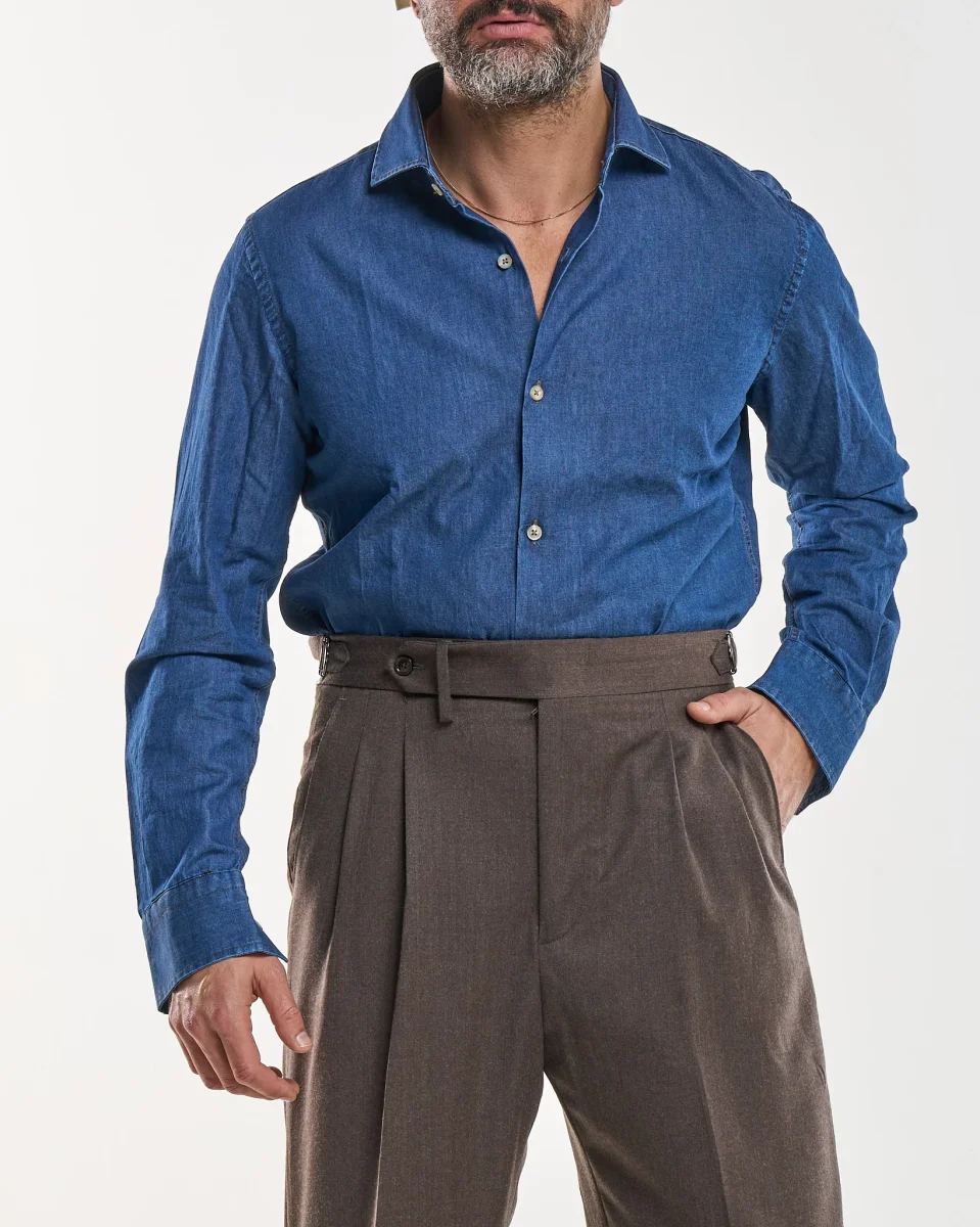 Camicia Collo Francese in Jeans Lavaggio Scuro - immagine 5