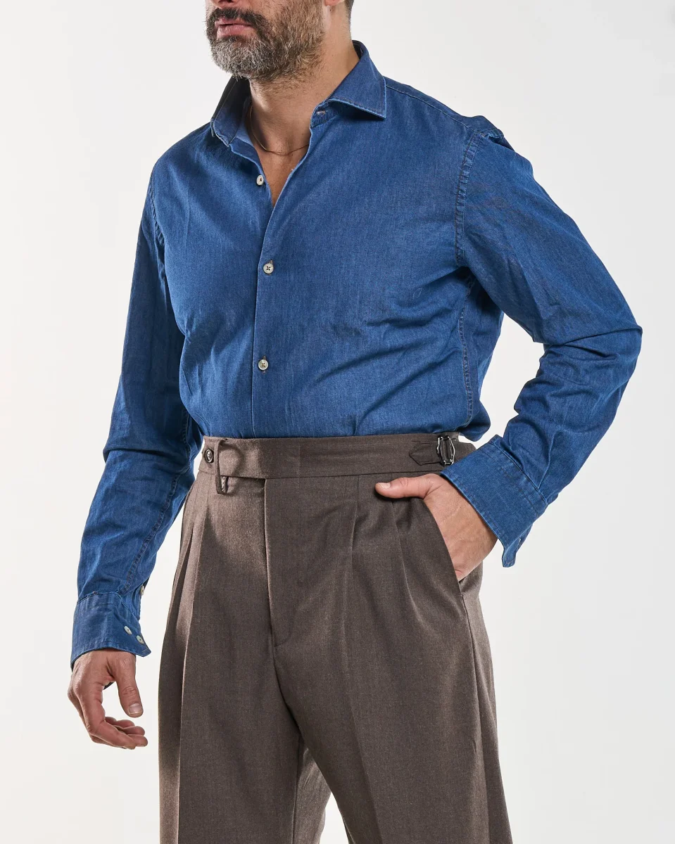 Camicia Collo Francese in Jeans Lavaggio Scuro - immagine 4