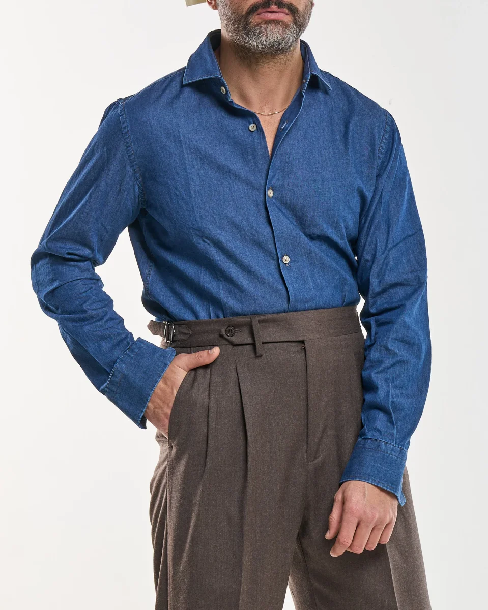 Camicia Collo Francese in Jeans Lavaggio Scuro - immagine 3