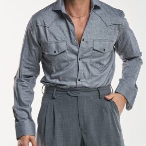 Camicia Texana in Flanella Grigio