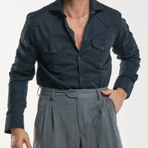 Camicia Texana in Flanella Nera