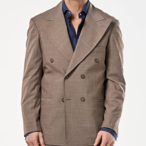 Giacca Doppiopetto Abbottonatura Centrale con Rever a Lancia Tortora Taormina