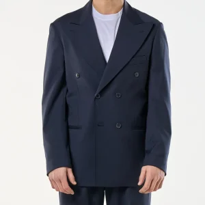 Giacca Doppiopetto Abbottonatura Centrale con Rever a Lancia Blu Napoli