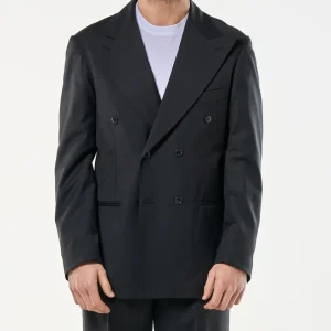 Giacca Doppiopetto Abbottonatura Centrale con Rever a Lancia Nero Milano