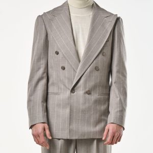 Giacca Jocket in Lana Gessato Sabbia e Panna Matera