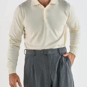 Polo Manica Lunga Tre Bottoni Panna