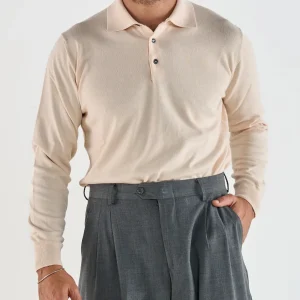 Polo Manica Lunga Tre Bottoni Cipria