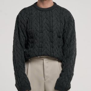 Maglione Treccia Girocollo Grigio