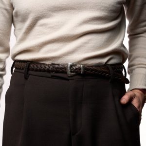 Cintura Intrecciata in Pelle Moro