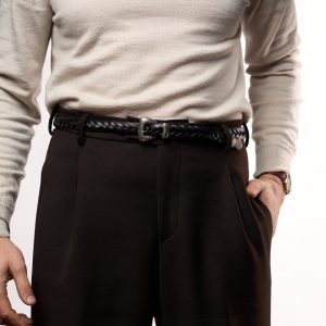 Cintura Intrecciata in Pelle Nero