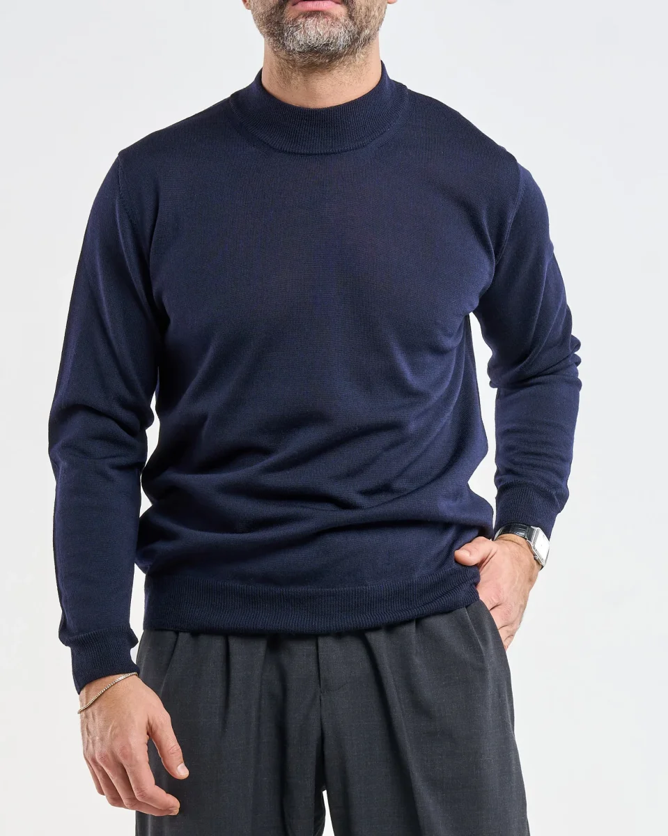 Mezzocollo in 100% Lana Merinos Blu - immagine 4