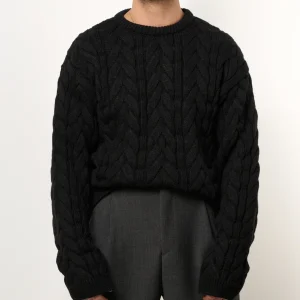 Maglione Treccia Girocollo Nero