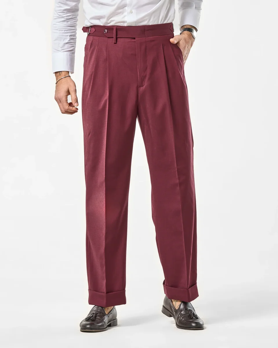 Pantalone Fondo Ampio e Fibbie Laterali Bordò Firenze - immagine 2