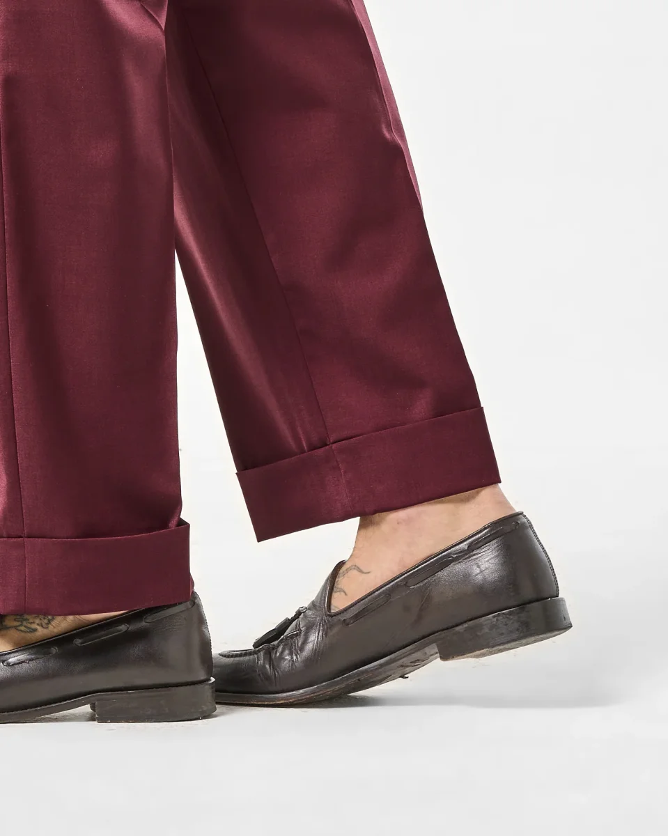 Pantalone Fondo Ampio e Fibbie Laterali Bordò Firenze - immagine 6