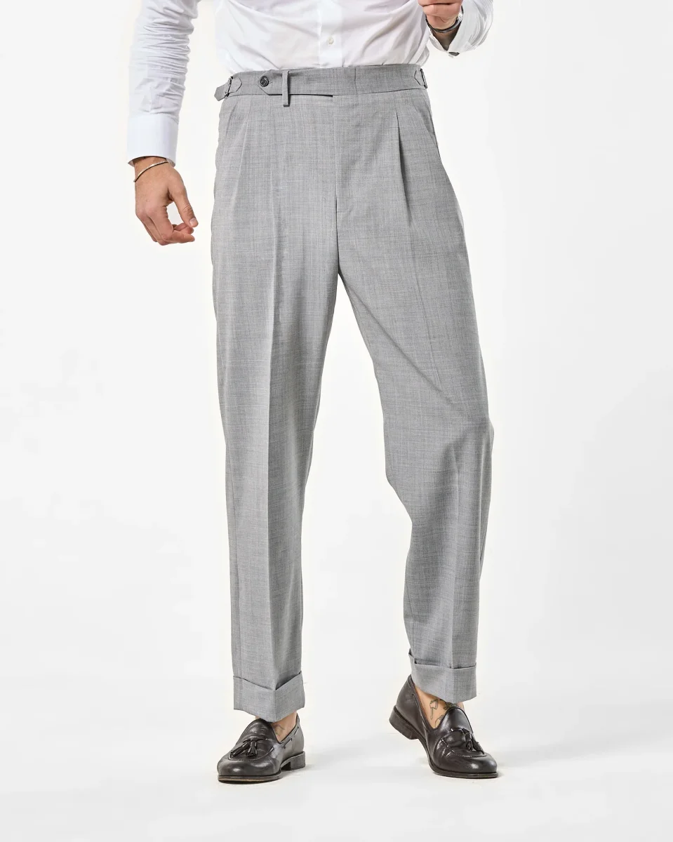 Pantalone Fondo Ampio e Fibbie Laterali Grigio Wall Street