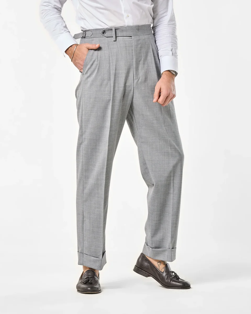 Pantalone Fondo Ampio e Fibbie Laterali Grigio Wall Street - immagine 4