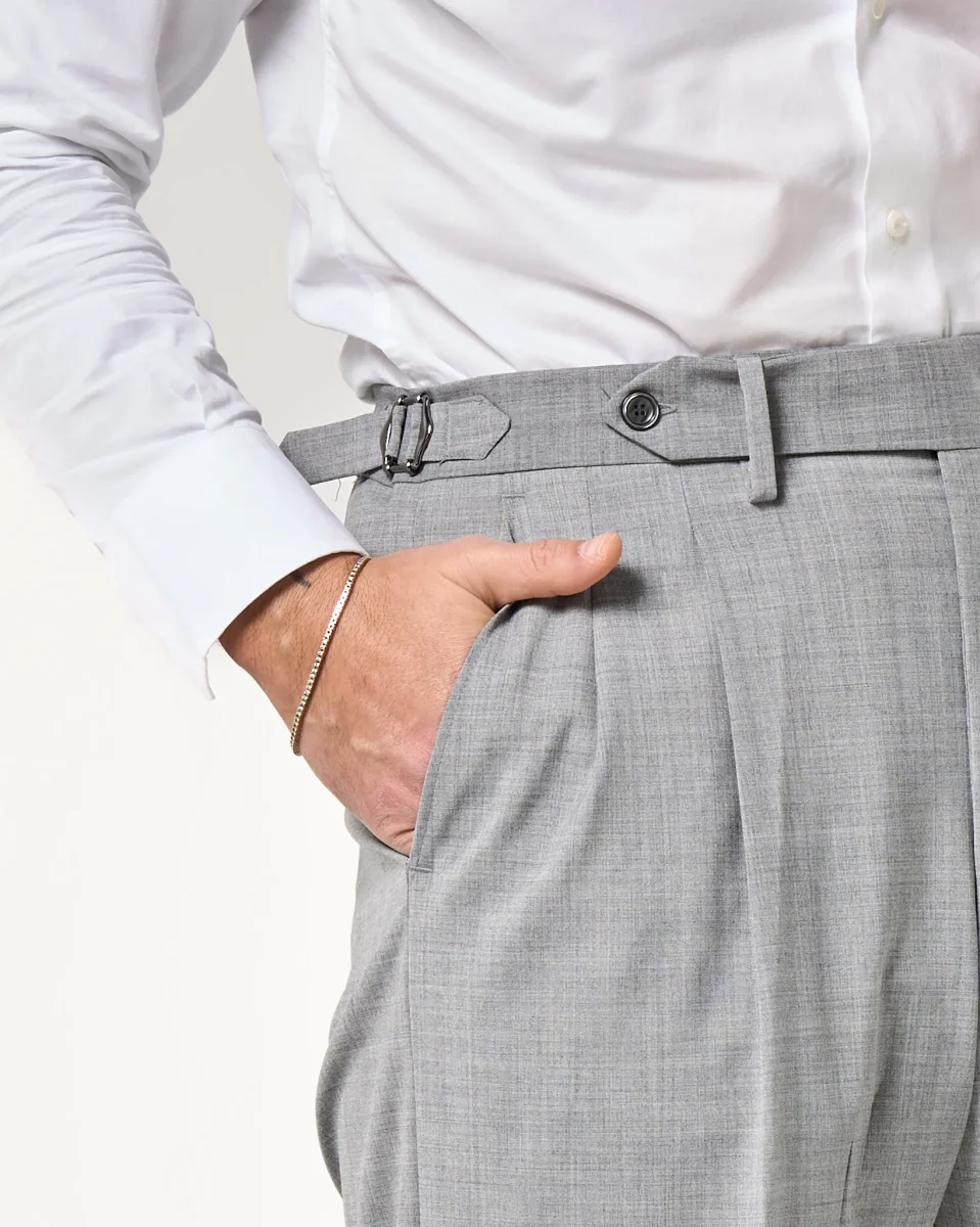 Pantalone Fondo Ampio e Fibbie Laterali Grigio Wall Street - immagine 5